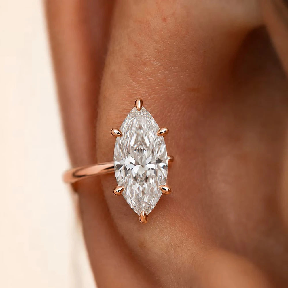 Marquise cut solitaire moissanite open ear cuff in S925 silver, no-piercing design for women