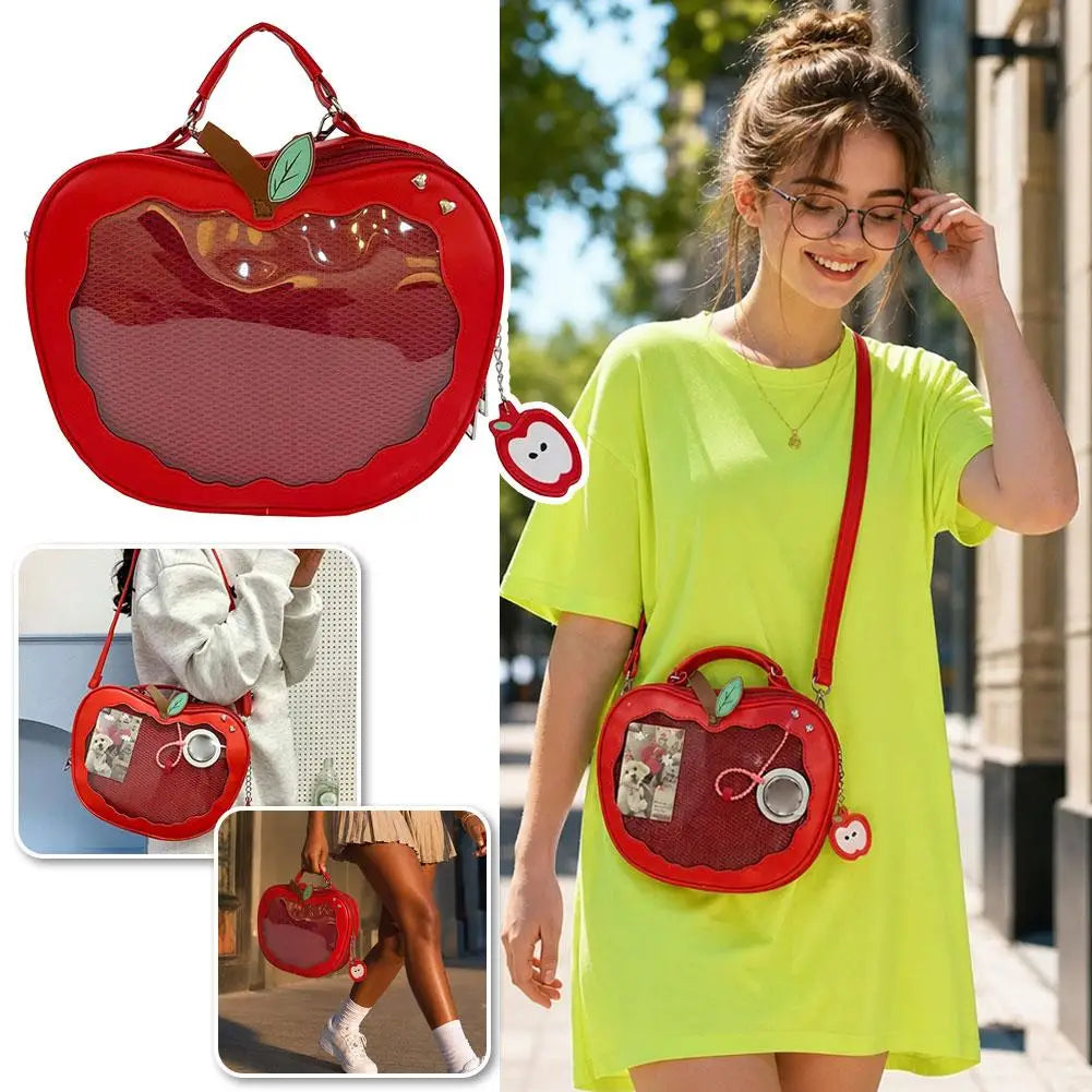 Cute apple shape ita bag, kawaii crossbody handbag for anime pins by HSF Marketplace