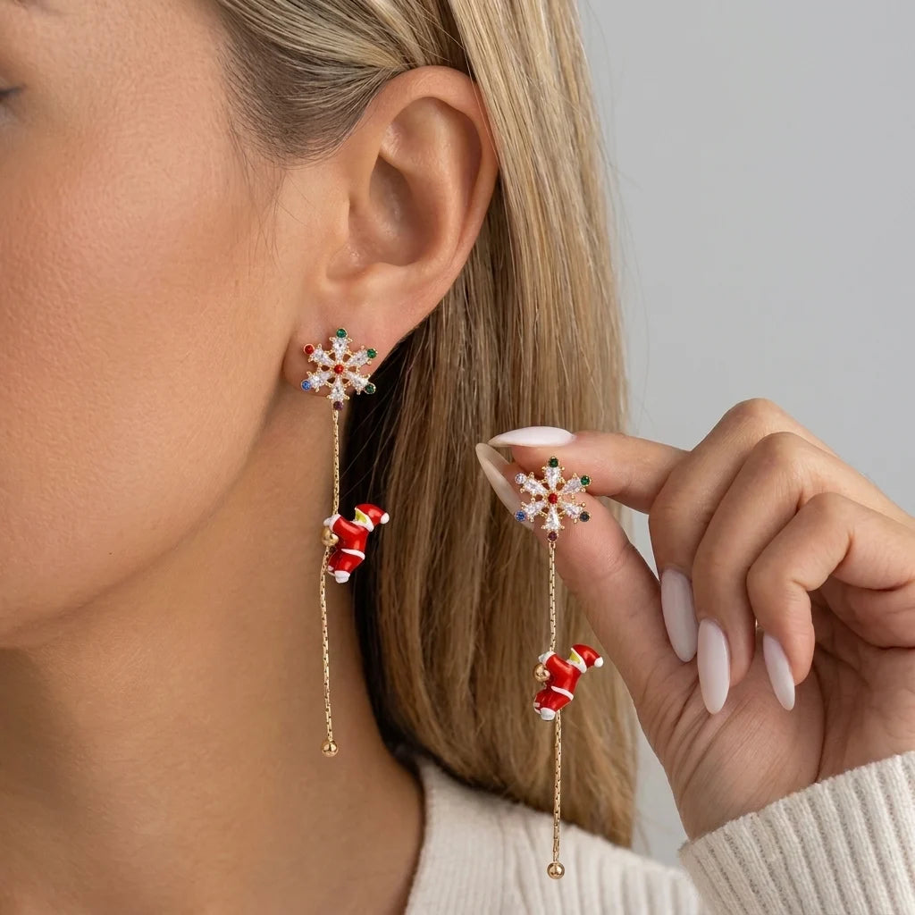 Moving Santa Claus tassel dangle earrings in red and white festive design by HSF Marketplace