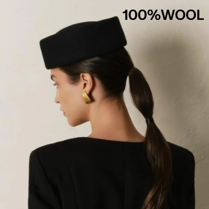 Women’s wool felt beret hat by HSF Marketplace, vintage hard concave top pillbox cap for weddings and parties