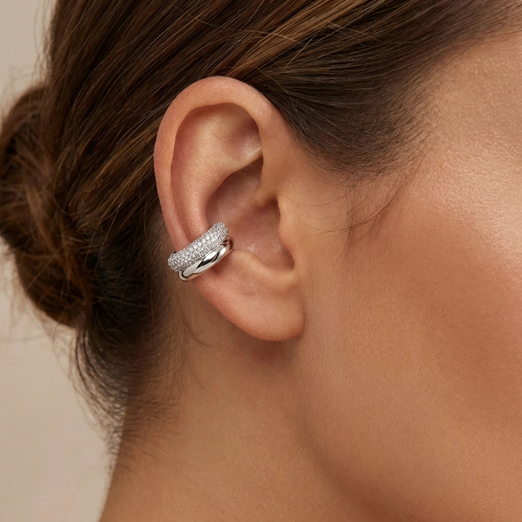 1Pc Minimalist Paved Zircon Double Layer Clip Earrings No Piercing Cartilage Ear Cuff Gold Plated Party Fashion Jewelry Gift