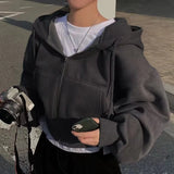 Women's hooded zip-up sweatshirt, casual autumn winter K-Culture style, HSF Marketplace apparel