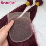 Beaufox Straight Human Hair Bundles With Closure Colored Burgundy Red 3/4 Bundles With Lace Closure 99j Brazilian Hair Bundles
