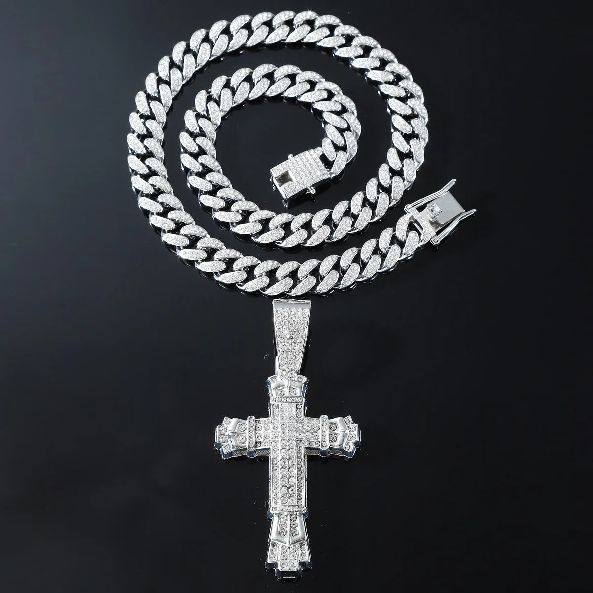 Gold personalized cross pendant necklace with diamond accents, European and American hip-hop style jewelry from HSF Marketplace