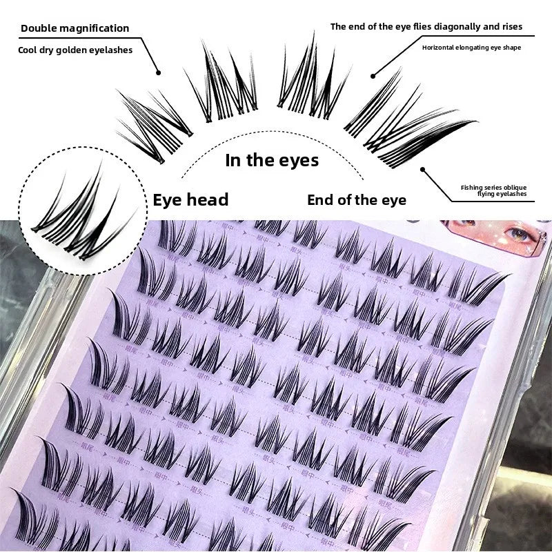 No Glue Self-Adhesive False Eyelashes - Dramatic Volume Natural Wispy Winged Fox Eye Manga Style Fluffy Cat Eye Lashes 7-12mm