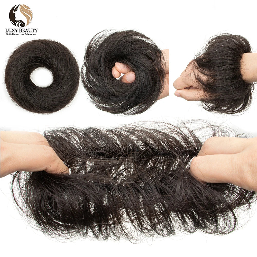 Brazilian human hair bun ponytail hairpiece for women, scrunchie updo donut chignon extension