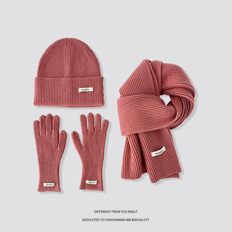 Women's winter warm knitted hat, scarf and gloves set by HSF Marketplace in a coordinated design