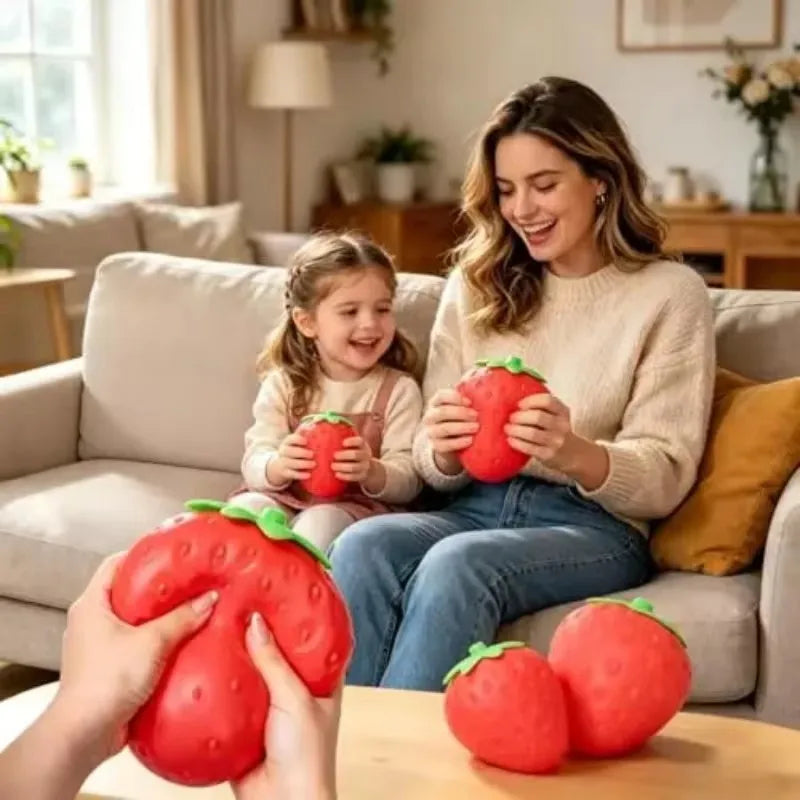 Large giant strawberry squishy toy from HSF Marketplace, slow rising fidget stress relief sensory fruit toy for adults.