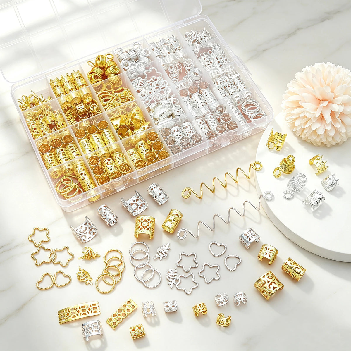 260-piece hair beads and cuffs for braids and dreadlocks by HSF Marketplace