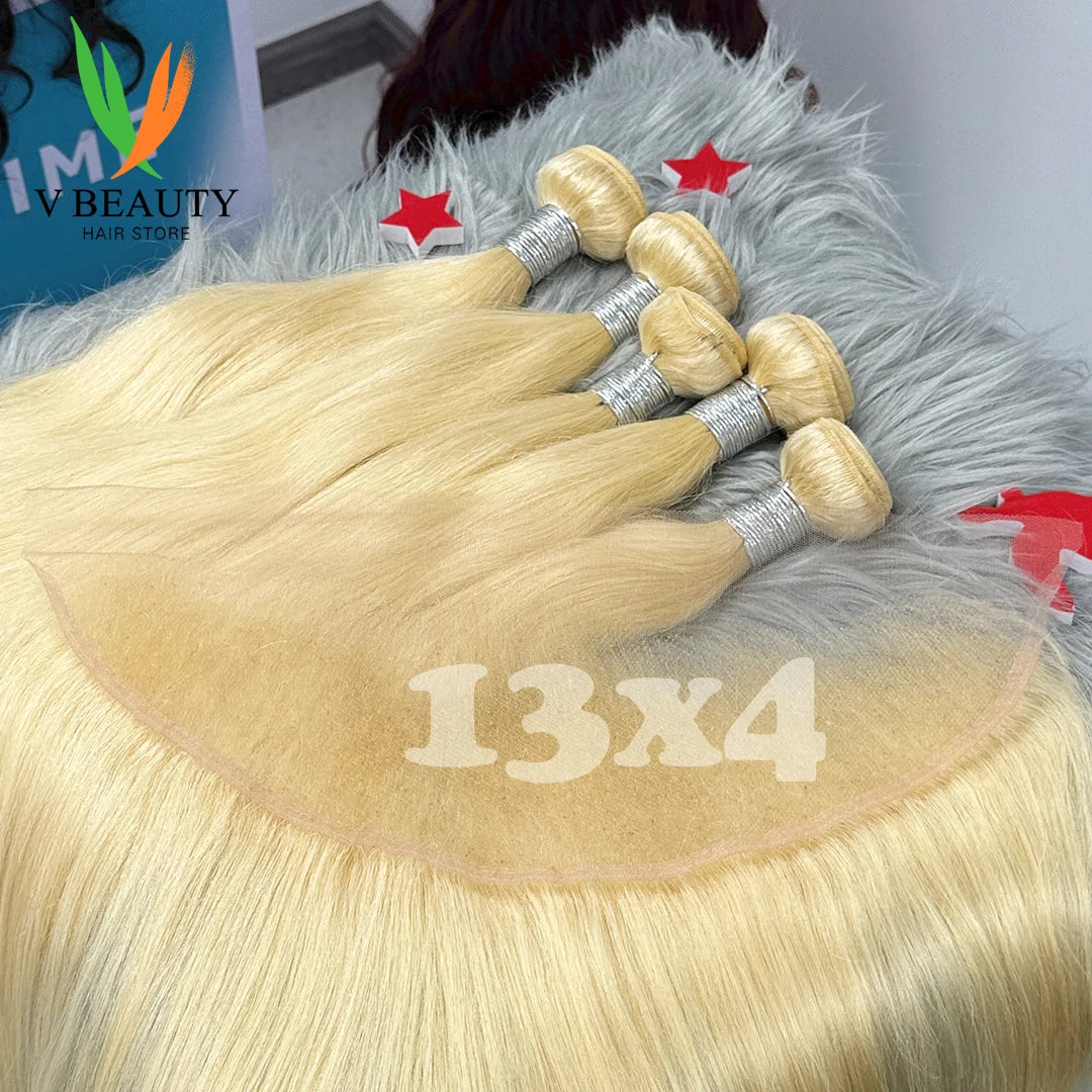 #613 Colored Straight Human Hair Bundles Blonde Closure 1/2/3/4 PCS 100% Vietnamese Remy Human Hair Weave Extensions