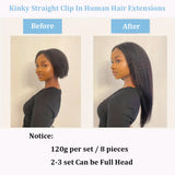 Kinky straight Brazilian Remy human hair clip-in extensions, natural color, 8-piece 120g set by HSF Marketplace