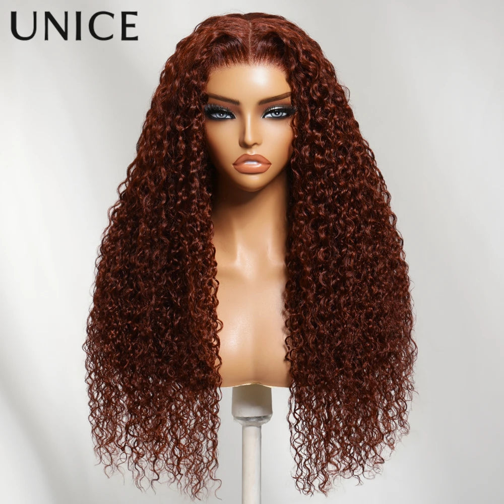 Reddish brown glueless kinky curly human hair wig by HSF Marketplace