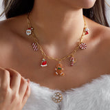Christmas orange gingerbread man pendant necklace for ladies, featuring colorful gingerbread charms on a delicate chain jewelry piece.