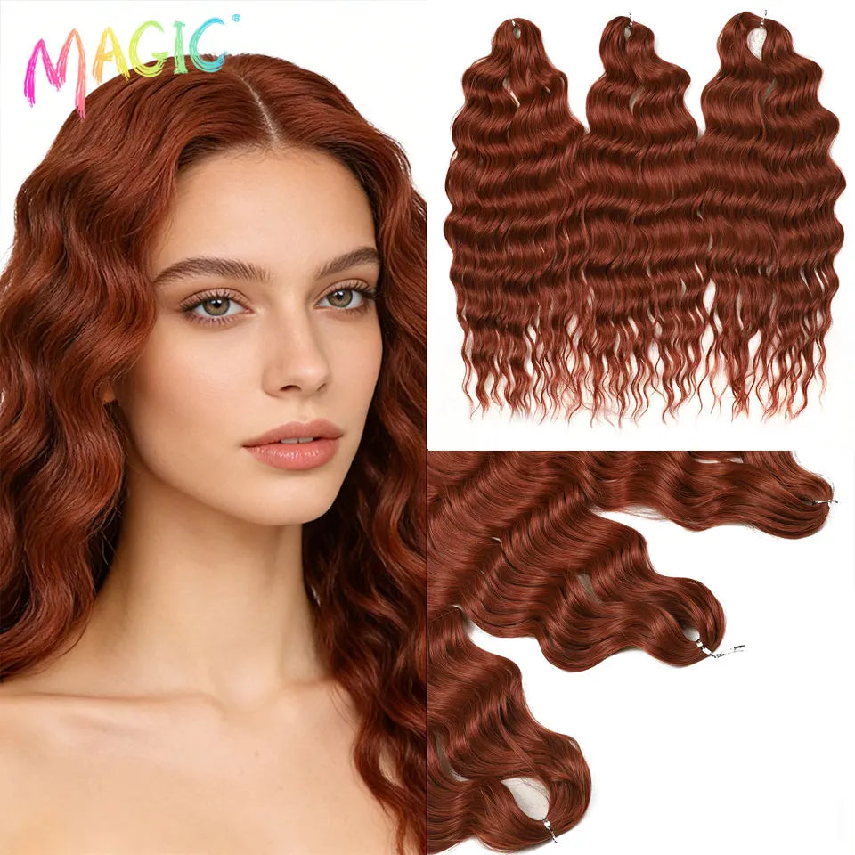 Magic 24Inch 3PCS Loose Wave Synthetic Crochet Hair Bundles Copper Red Heat Resistant Hair Extensions For Women Braiding Styling