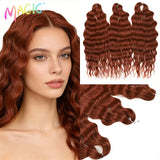 Magic 24Inch 3PCS Loose Wave Synthetic Crochet Hair Bundles Copper Red Heat Resistant Hair Extensions For Women Braiding Styling