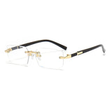 Rimless rectangle sunglasses by HSF Marketplace featuring small stylish sun shades for women and men, ideal for travel and fashion.