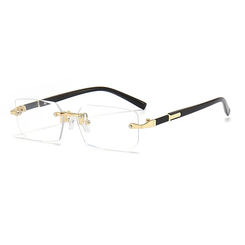Rimless rectangle sunglasses by HSF Marketplace featuring small stylish sun shades for women and men, ideal for travel and fashion.