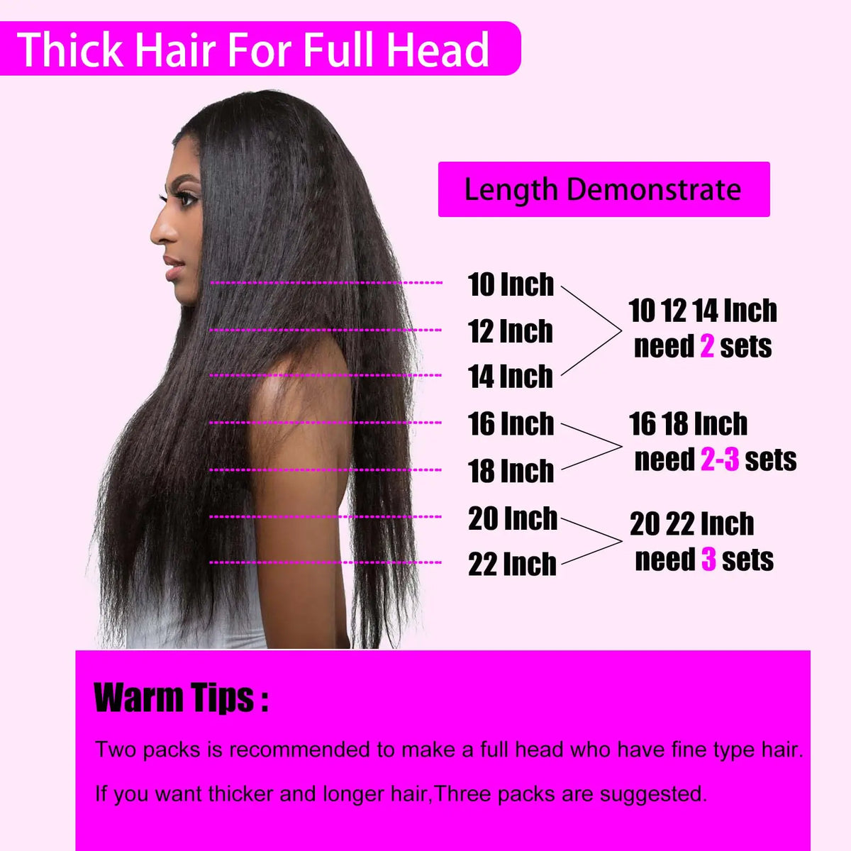Kinky straight 16-inch real human hair clip-in extensions by HSF Marketplace