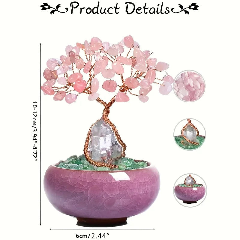 1pc Colorful Crystal Tree Decoration with Bohemian Style Flower Pot - Handmade Ceramic Base, Desktop, Housewarming Gift