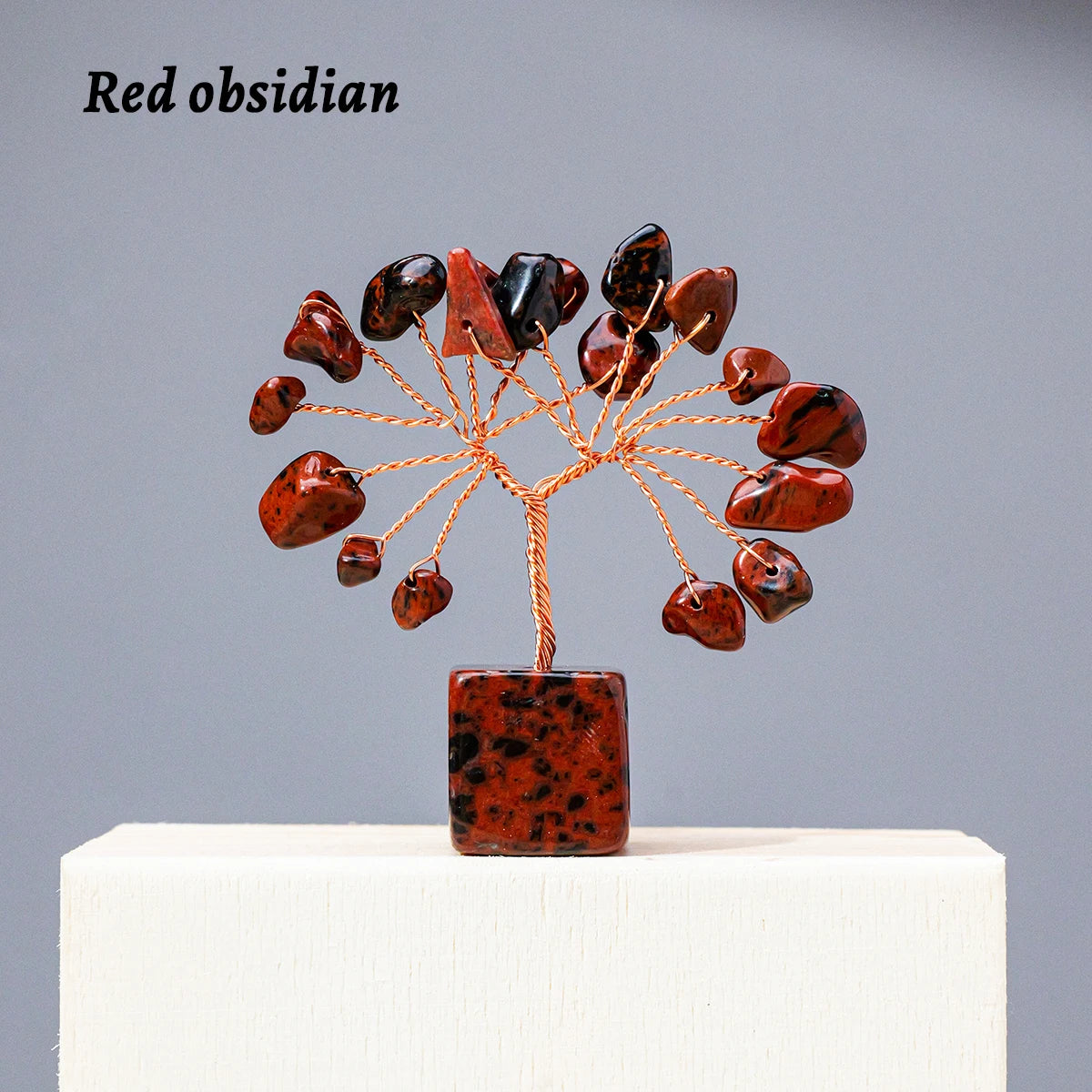 1pc Natural Gemstone Crystal Chakela Lucky Tree With Block Base Home Office Desk Living Room Crystal Decor Mini Sized Home