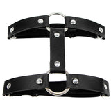 Women’s PU leather thigh garter leglet with heart rivets, spikes, and elastic punk goth harness design