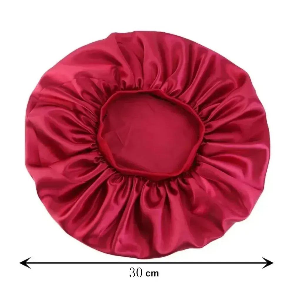 Satin bonnet sleep cap for curly hair in black, HSF Marketplace hair styling tool