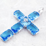 Pendant Cross With Large Aquamarine-Coloured Stones And Star Brand New Fine Jewelry Europe 925 Sterling Silver Gift For Woman