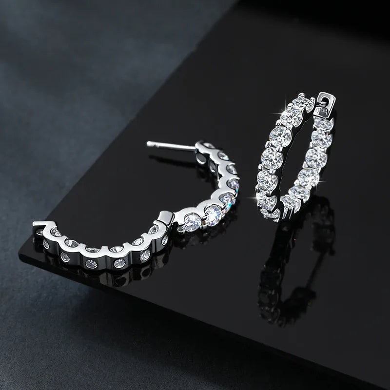 3.0 D color moissanite hoop earring in 925 sterling silver, sparkling women’s wedding and party jewelry