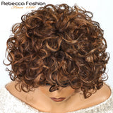 Brazilian Remy human hair wig with curly highlights, short bob style, glueless design, easy wear, bouncy Jerry curls for women