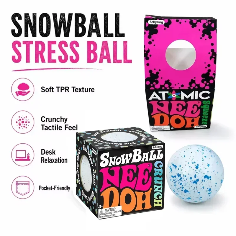 New Needoh Snow Ball Crunch Squishy Fidget Sensory Toy Non-toxic Squeeze Flour Filling Stress Ball Anxiety Relief Toy for Autism