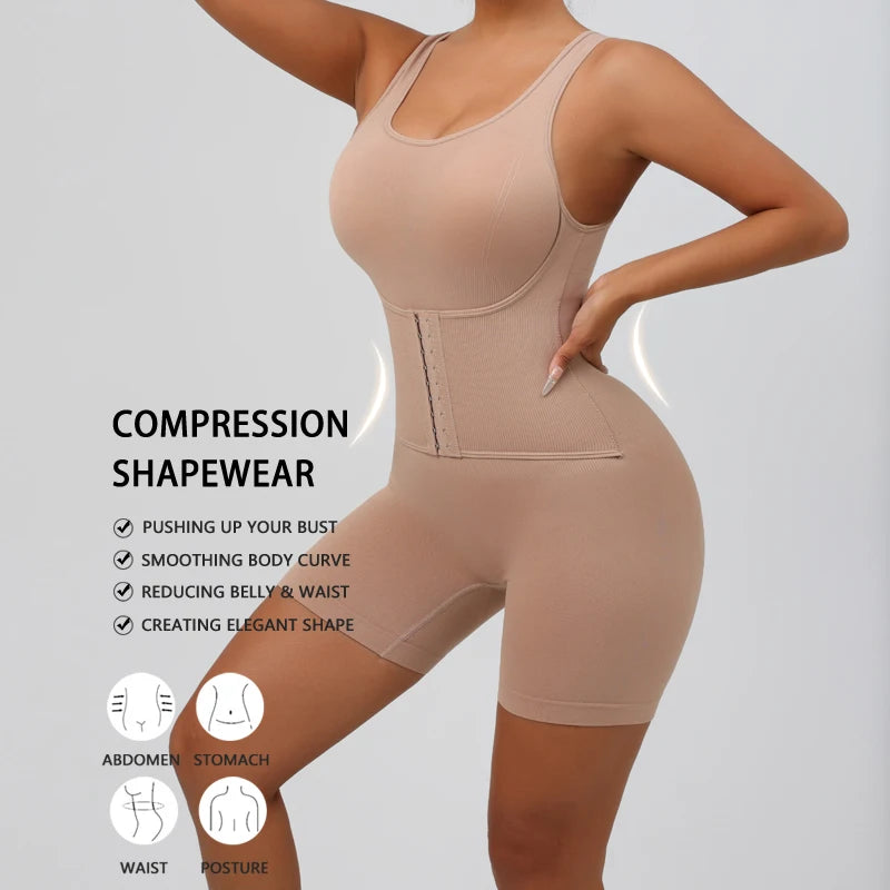 FLARIXA full-coverage bodysuit shapewear with wide shoulders and thigh-slimming seamless body shaper design