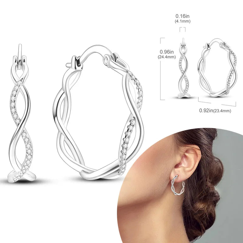 925 sterling silver hoop earrings with zirconia accents, hypoallergenic jewelry for women and girls