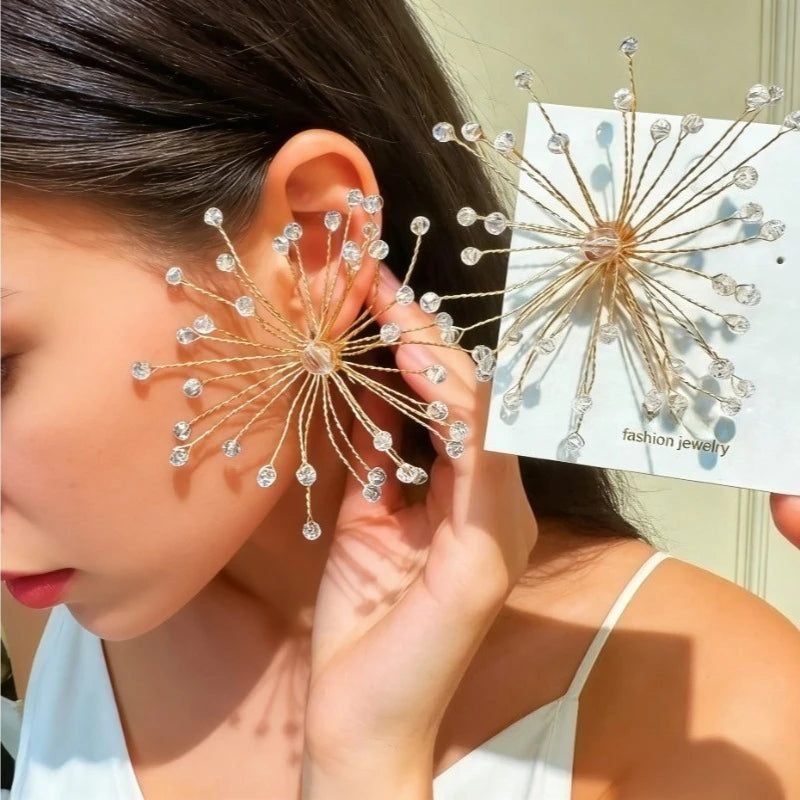 Sparkling snowflake crystal beaded flower stud earrings, bridal wedding jewelry for women by HSF Marketplace