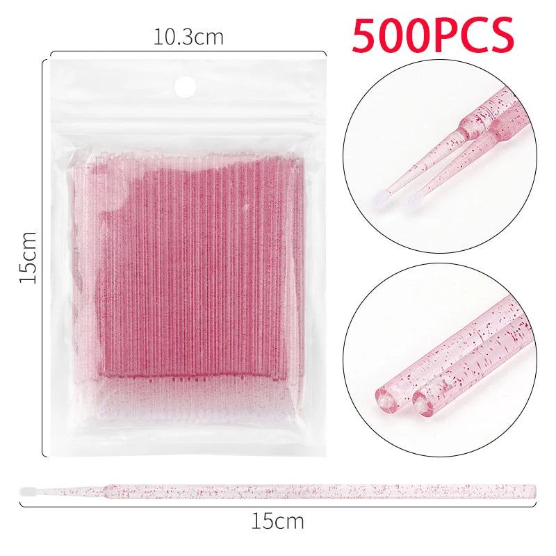 Set of 500/1000PCS HSF Marketplace micro brushes for eyelash extensions, crystal swabs, and lash application tools.