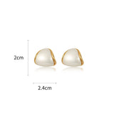 Minimalist triangle imitation pearl earrings with gold-plated border and white studs for women