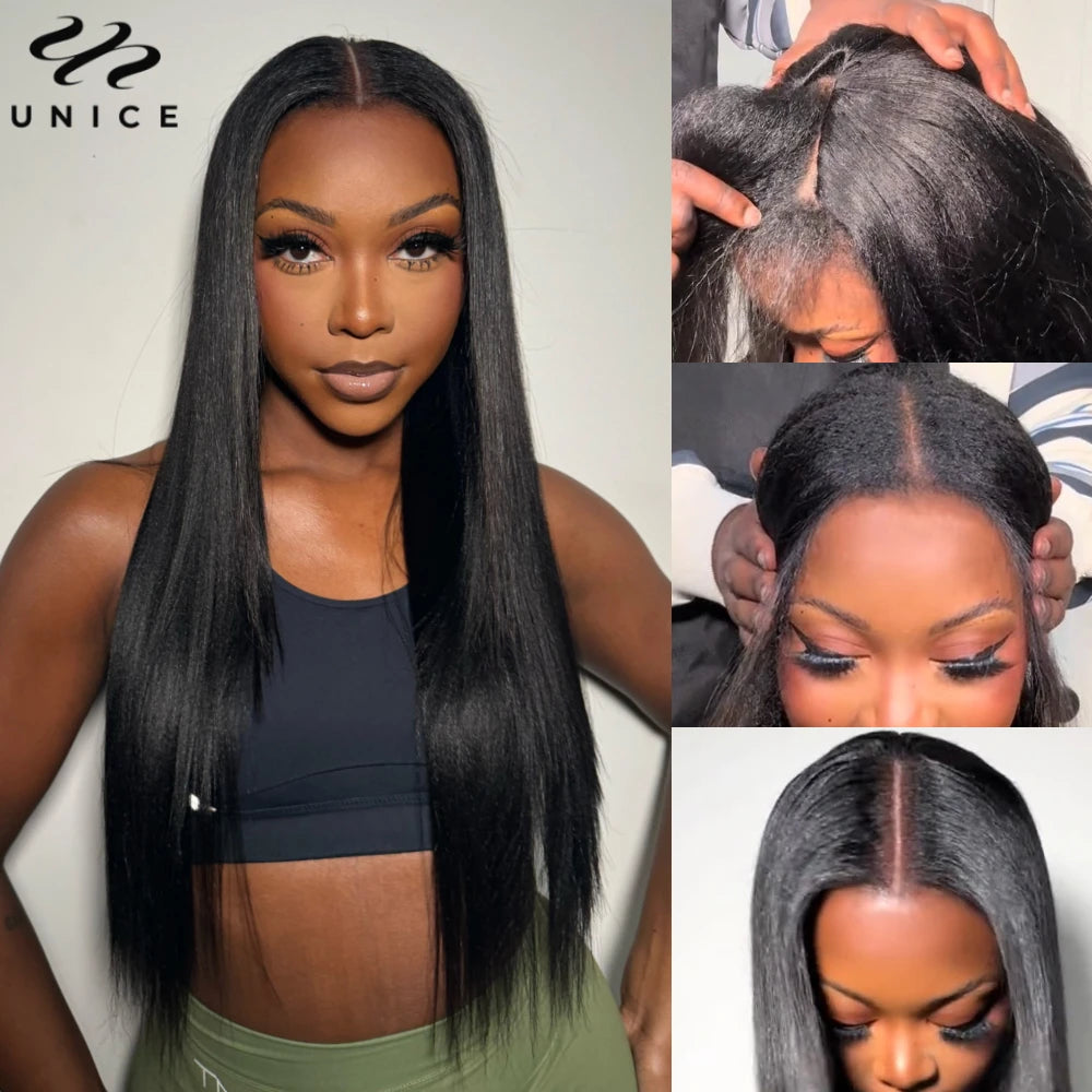 UNice Yaki Straight V Part Wig With Drawstring 100% Human Hair V Shaped Wig