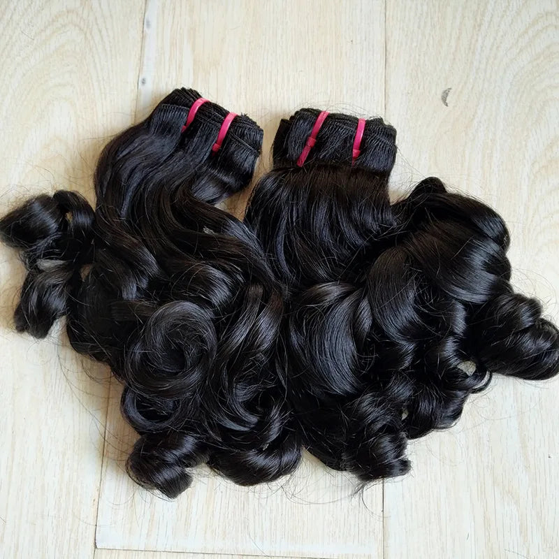 Premium 12A 8-24 Inch Vietnamese Hair Double Drawn Funmi Wave Human Hair Weaving with 3Bundles 4x4 Lace Closure 100% Unprocessed