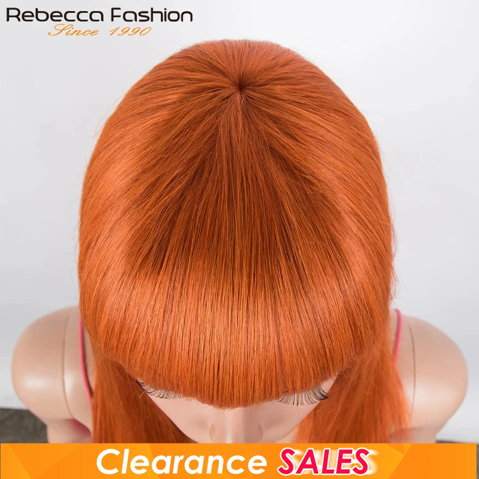 Long straight ginger #350 human hair wig by HSF Marketplace, Brazilian Remy full machine-made cosplay wig for women.