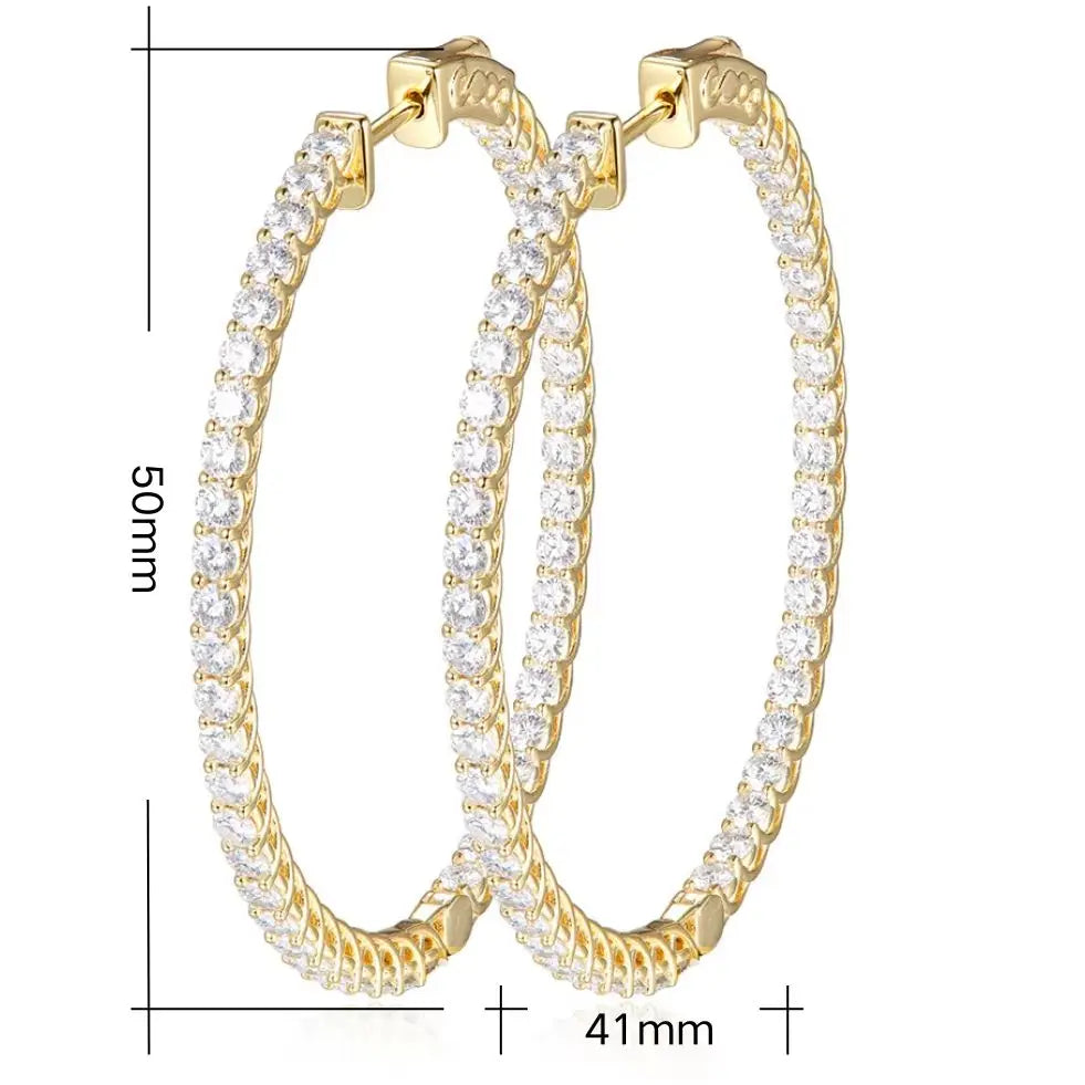 Moissanite hoop earrings in sterling silver by HSF, elegant women's jewelry shown on a clean background