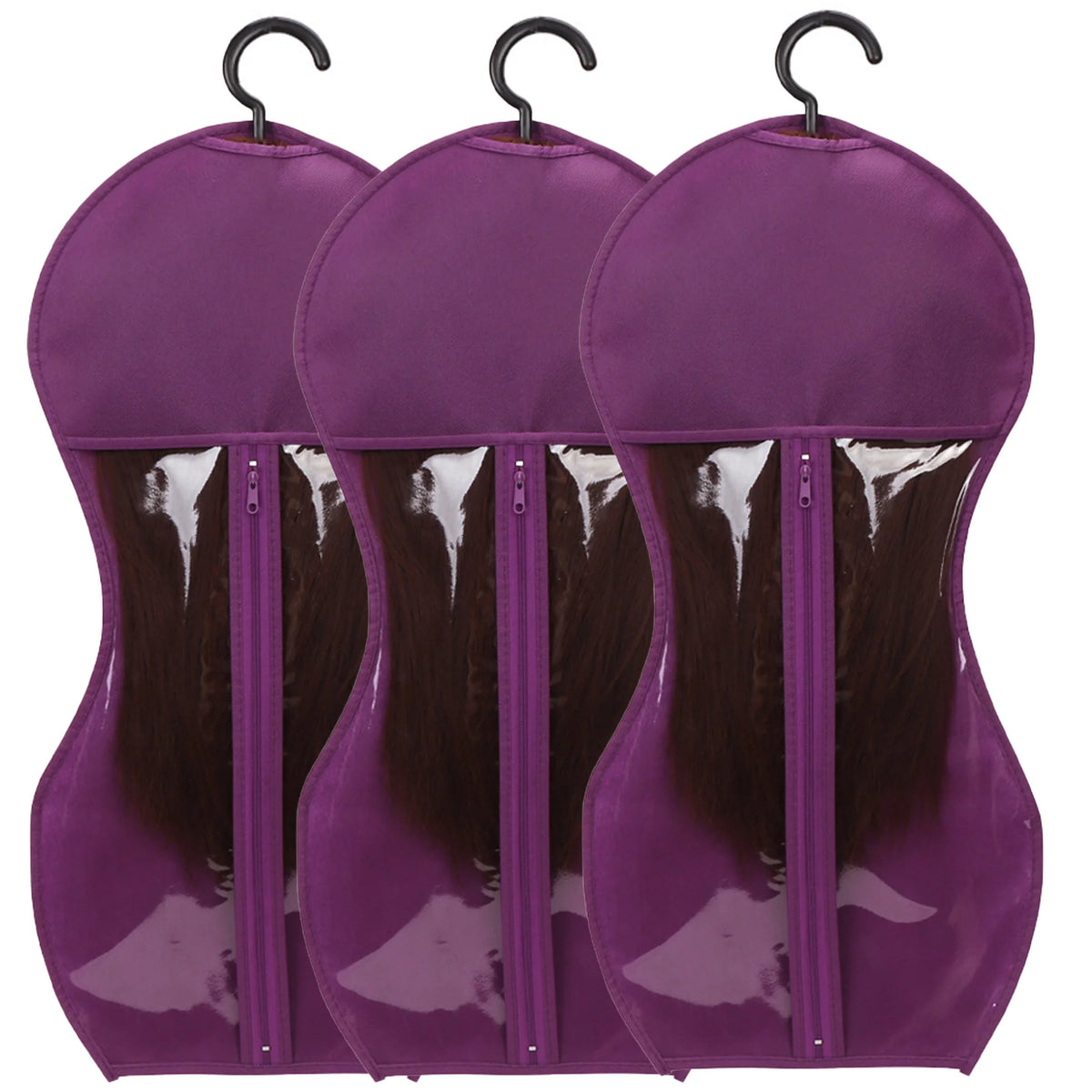 1/3/5pcs Premium Wig Storage Bags with Sturdy Metal Hangers - Black Transparent Design for Multiple Wigs & Hair Extensions