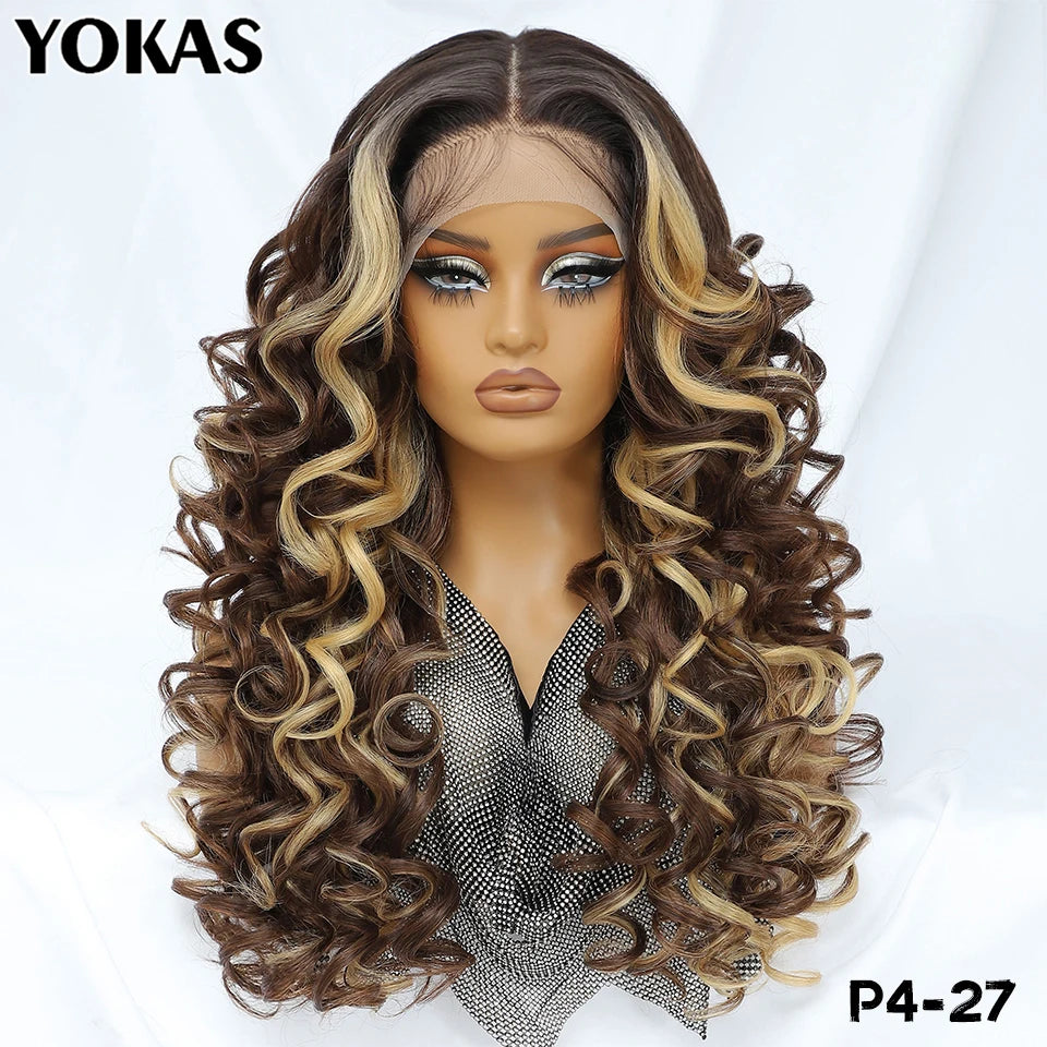 Latisha Lace Frontal Wigs 13x6 Synthetic High Temperature Fiber HD Lace Frontal Wigs 24 Inch Loose Curls Lace Wig For Afro Wome