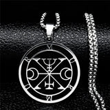 Stainless steel Satan necklace featuring Sigil de Lucifer, Baphomet stamp, and chain design from HSF Marketplace jewelry collection.
