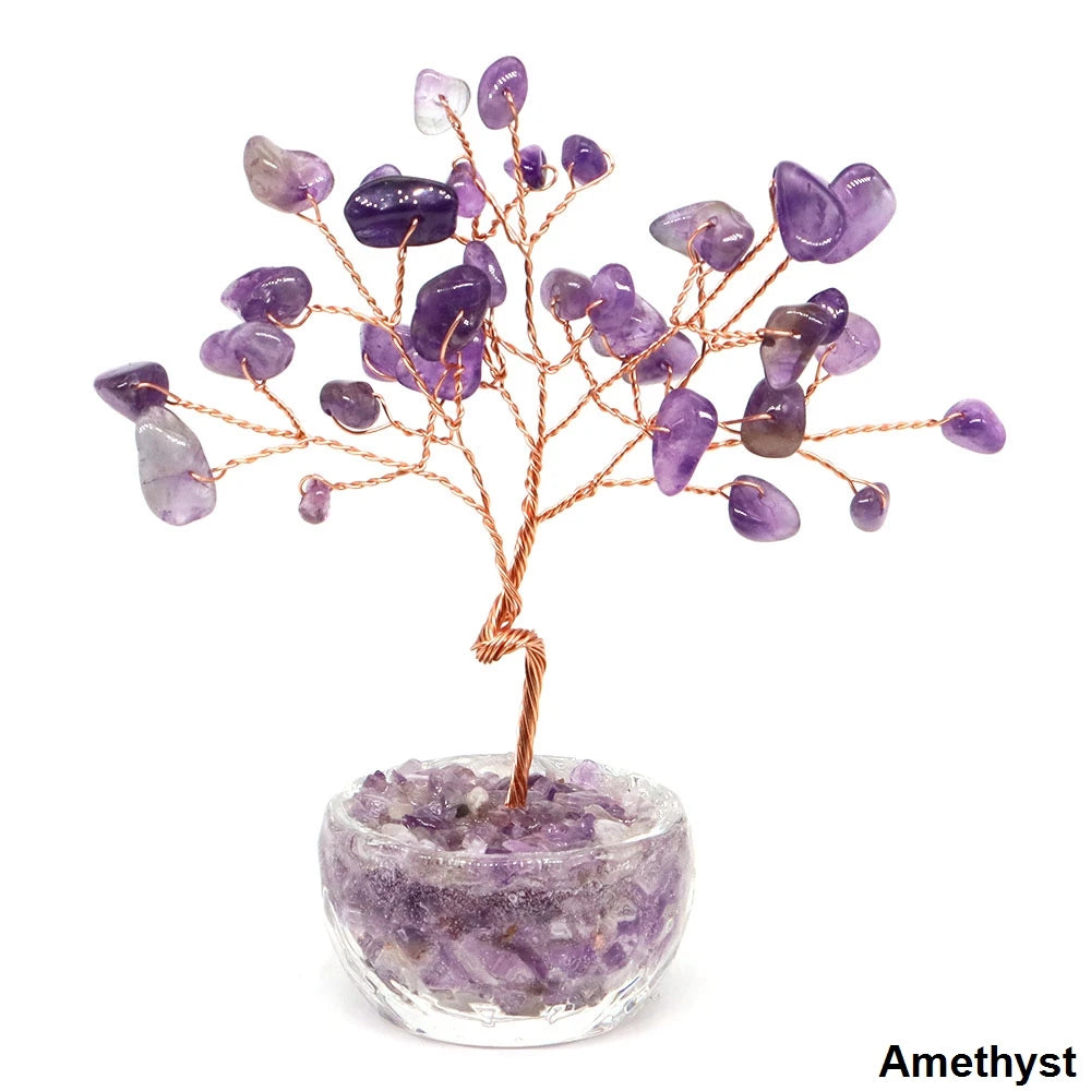 Natural Stone Crystal Money Tree Healing Gemstone Citrine Amethyst Copper Wire Wrapped Yoga Feng Shui Tree Home Decor Lucky Gift