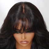 Loose wave lace frontal human hair wig with bangs for effortless styling by HSF Marketplace
