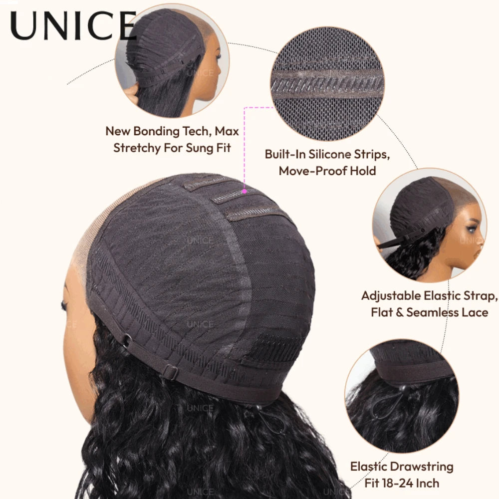UNice 7x5 Lace No-Slip Cap Chestnut Brown Ombre Yaki Straight Wig With Drawstring 100% Human Hair Glueless Wigs