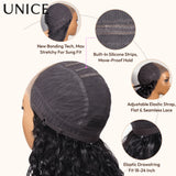UNICE 200% Density Layered Cut Left Side Part Wavy Wig With Secure Silicone Strips & Drawstring Pre Cut 7x5 Lace Glueless Wig