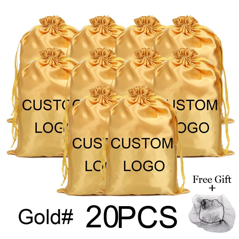 20-piece soft satin wig storage bags for hair extensions, customizable design by HSF Marketplace