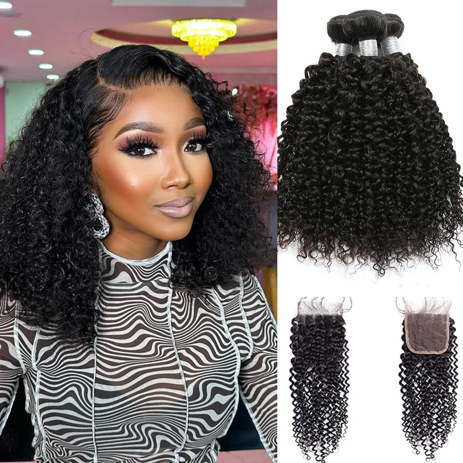 12A Highlight Ombre Curly Bundles Human Hair With Closure Ombre Blond Brown Vietnamese Kinky Curly Virgin Hair With 4x4 Closure