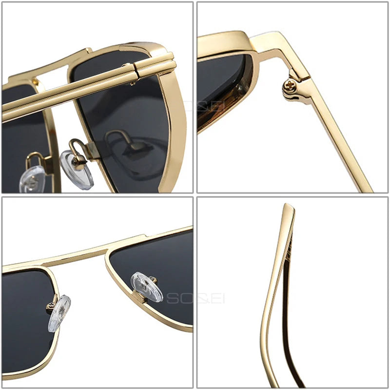 Polygon metal cat eye sunglasses for women with gradient shades and UV400 protection, stylish fashion accessory.