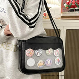 Japanese Harajuku Ita Bag for women with transparent PU pocket, high school girl style, crossbody shoulder handbag by HSF Marketplace